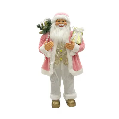 Babbo Natale 90H cm Abito Rosa e Bianco 144284 con Mini Lucciole e Suoni