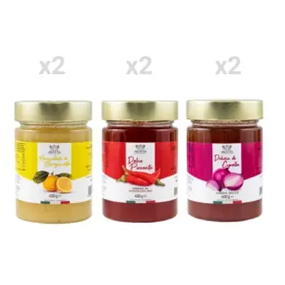 Dispensa dolce: 2 marmellate di bergamotto, 2 dolce piccante, 2 delizia di cipolla, 6x400g