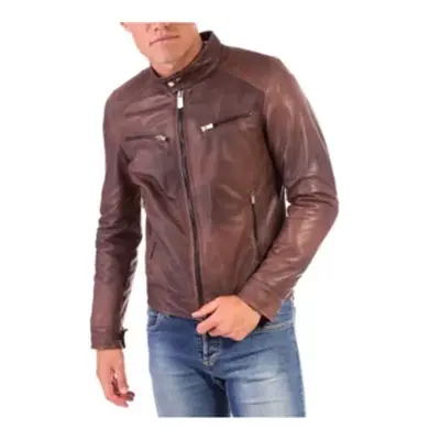 Giubbotto biker in pelle vintage colore marrone