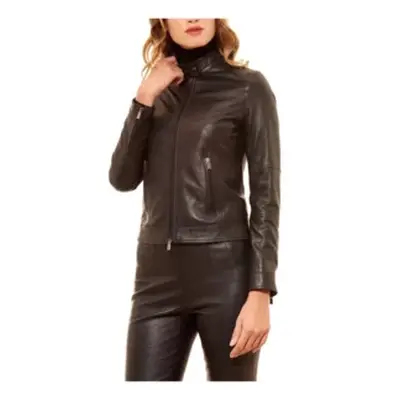 Giacca biker da donna in pelle nera slimfit