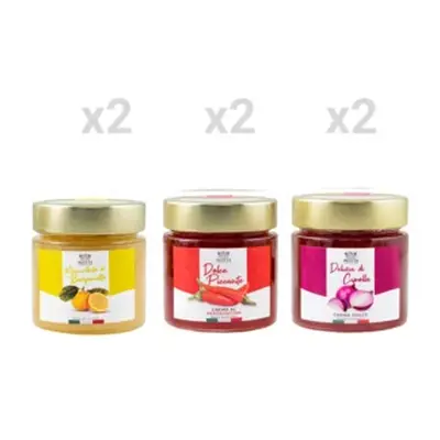 Dispensa dolce: 2 marmellate di bergamotto, 2 dolce piccante, 2 delizia di cipolla, 6x260g