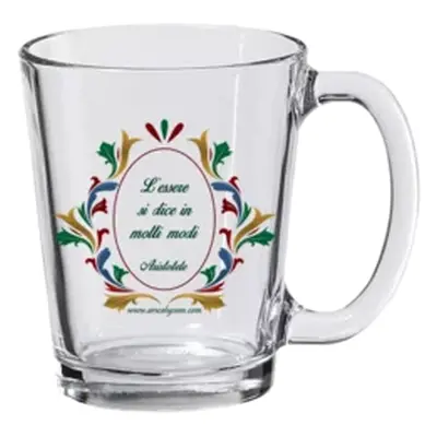 Tazza Mug in vetro decorata con frase di Aristotele