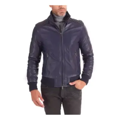 Giacca uomo in pelle blu mod. Bomber