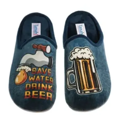 Ciabatta uomo stampa "Save Water Drink Beer" in tessuto morbido