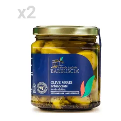 Olive verdi schiacciate in olio d’oliva, 2x280g