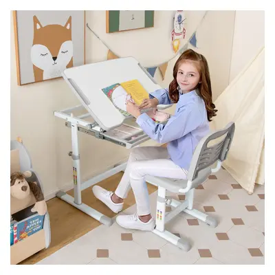 Costway Set scrivania e sedia per bambini con altezza regolabile e cassetto, Set tavolo con supe