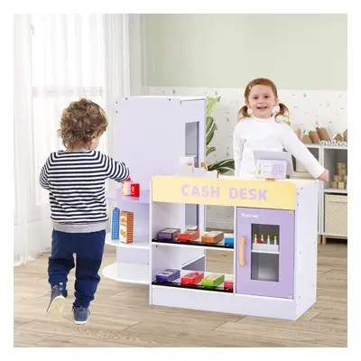 Costway Set di giocattoli in legno per il supermercato, Playset per bambini con bancone cassa PO