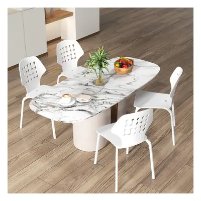 Costway Set di 4 sedie da pranzo in metallo con schienale traforato, Sedie da cucina moderne sen