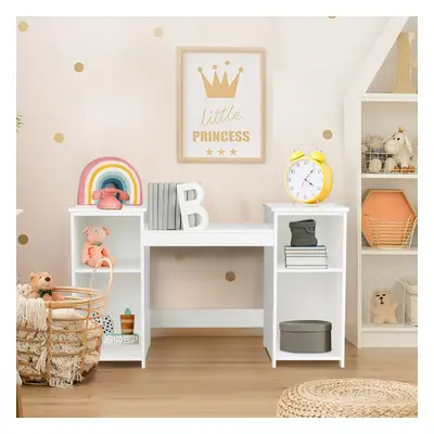 Costway Toeletta design smontabile 2 in 1 per bambini, Toeletta make-up principessa con 4 mensol