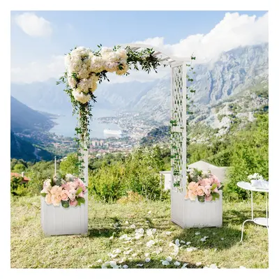 Costway Arco da giardino in legno con fioriere, Pergolato da esterno per piante rampicanti ortag