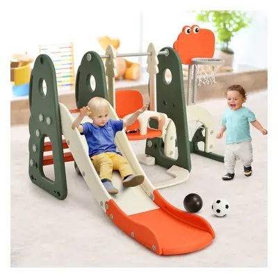 Costway Set 6 in 1 scivolo con canestro per bambini per interni, Set giochi con altalena e porta