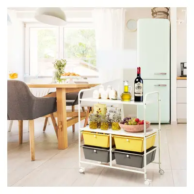 Costway Carrello multiuso con ruote, Carrello con 4 cassettiere e 2 piani per cucina bagno 63,5x