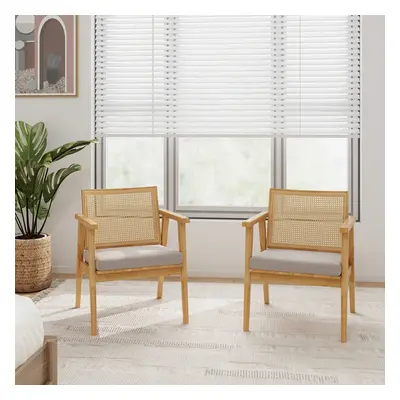 Costway Set di 2 sedie da accento moderne, Poltrone comode con schienale in rattan traspirante e