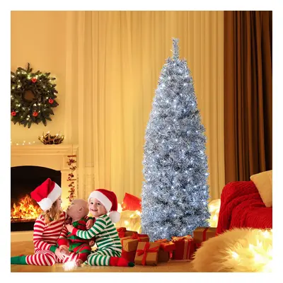 Costway Albero di Natale artificiale pre-illuminato da 180cm, Albero di Natale con 250 luci LED 