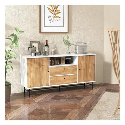 Costway Mobile credenza con ante scorrevoli 2 cassetti foro per cavi, Mobile TV stile mid centur