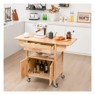 Costway Carrello da cucina in legno con piano lavoro pieghevole cassetto ripiano aperto freno bl