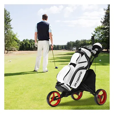 Costway Carrello da golf a spinta con 3 ruote, Carrello pieghevole con borsa rivestita in allumi