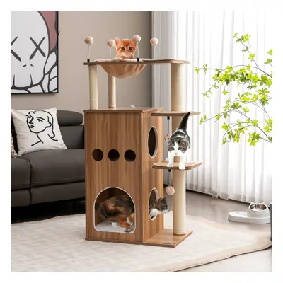 Costway Albero per gatti moderno alto 132,5cm, Torre tiragraffi per gatti con amaca piattaforme 