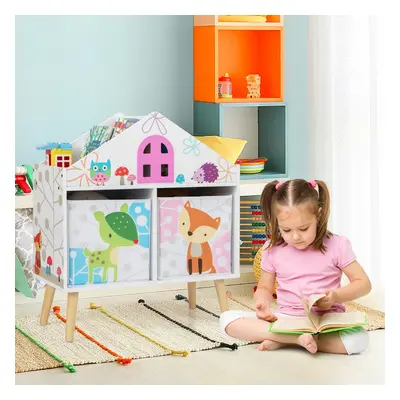 Costway Libreria a forma di casa per bambini, Scaffale libreria in legno con 2 contenitori rimov