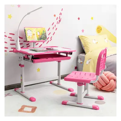 Costway Set scrivania e sedia per bambini con altezza regolabile, Scrivania e sedia con leggio p