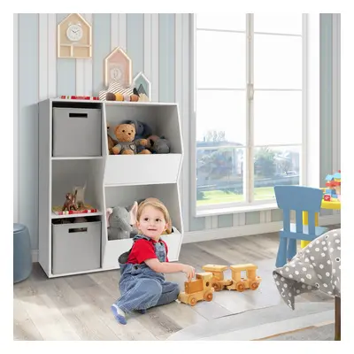 Costway Mobile portagiochi per bambini in legno, Libreria a cubi con 5 ripiani e 2 contenitori d