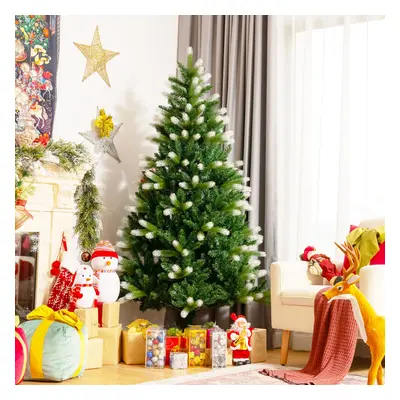 Costway Albero di Natale innevato 180cm con 850 rami in PVC, Pino realistico con base pieghevole