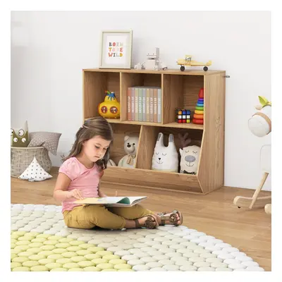 Costway Libreria per bambini con 5 scomparti, Mobile porta giochi con kit antiribaltamento Natur