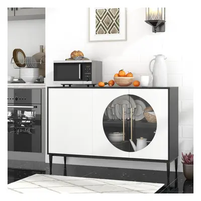 Costway Mobile credenza con anta in vetro temperato gambe in metallo, Credenza da cucina moderna