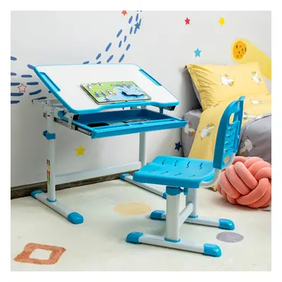 Costway Set scrivania e sedia per bambini con altezza regolabile e cassetto, Set tavolo con supe