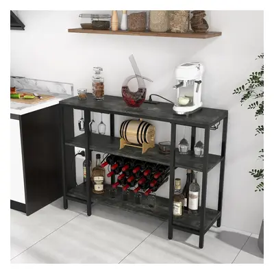 Costway Mobile bar vino con 3 ripiani porta calici porte USB e prese struttura in metallo, Porta