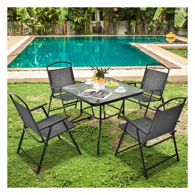 Costway Set da pranzo per giardino per 4 persone, Set di sedie pieghevoli e tavolo da pranzo con