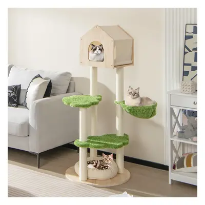 Costway Albero per gatti carino di 139cm con tiragraffi in sisal piattaforme di salto, Torre mul