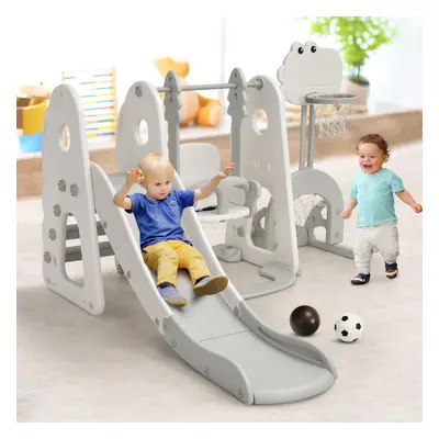 Costway Set 6 in 1 scivolo con canestro per bambini per interni, Set giochi con altalena e porta