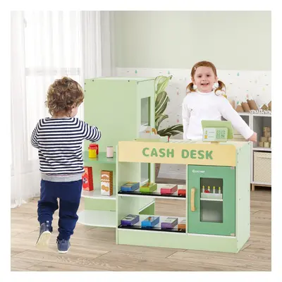 Costway Set di giocattoli in legno per il supermercato, Playset per bambini con bancone cassa PO