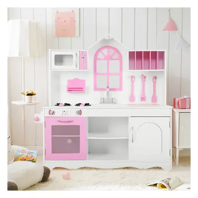 Costway Set da cucina giocattolo per bambini, Set cucina in legno con pentole in legno accessori