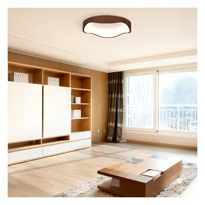 Costway Lampada da soffitto LED da 24W con telaio in metallo, Plafoniera moderna effetto legno 3