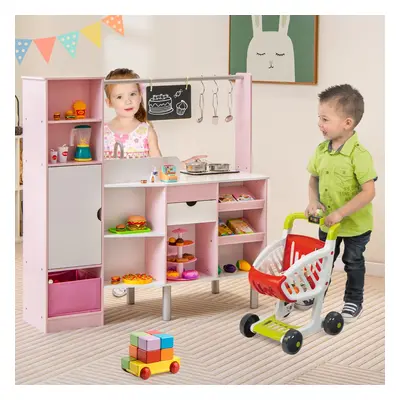 Costway Cucina e mercato per bambini 2 in 1, Cucina a doppia faccia con luci e suoni produttore 