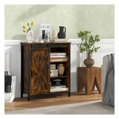 Costway Mobile contenitore in stile rustico con anta scorrevole e ripiani regolabili, Credenza m