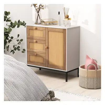 Costway Mobile credenza con ante e cassetti in rattan, Mobile di accentuazione con 1 anta e 3 ca