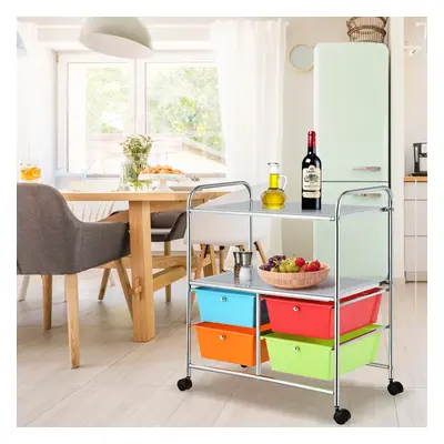 Costway Carrello multiuso con ruote, Carrello con 4 cassettiere e 2 piani per cucina bagno 63,5x