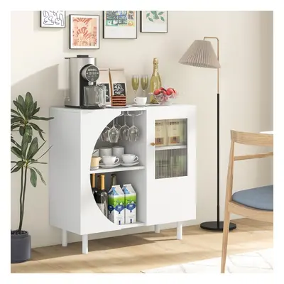 Costway Credenza da cucina con porta calici ante in vetro temperato, Armadietto cucina in legno 