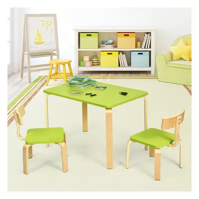 Costway Set tavolo e 2 sedie di legno per bambini per casa asilo e aule 78x53x53cm Verde