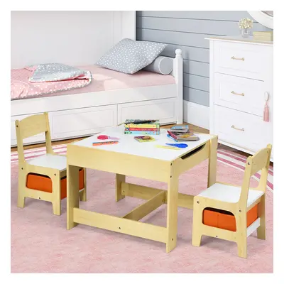 Costway Set tavolo con 2 sedie per bambini in legno Set di 3 pezzi mobili per bimbi 62x62x48cm N