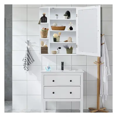 Costway Armadietto a specchio pensile da bagno Mobile da parete con ante 65x17x63cm Bianco