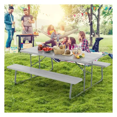 Costway Tavolo da picnic pieghevole con 2 panche, Set di tavolo da 183cm con telaio in metallo e