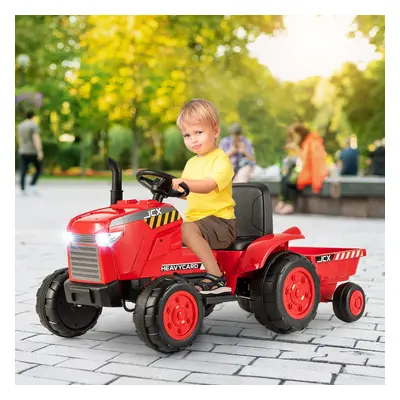 Costway Trattore elettrico per bambini 12V con rimorchio, Auto giocattolo 2-in-1 con telecomando