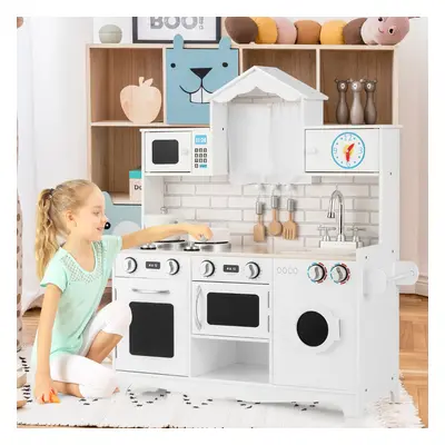 Costway Cucina giocattolo per bambini in legno con lavatrice piano cottura, Set giochi cucina re