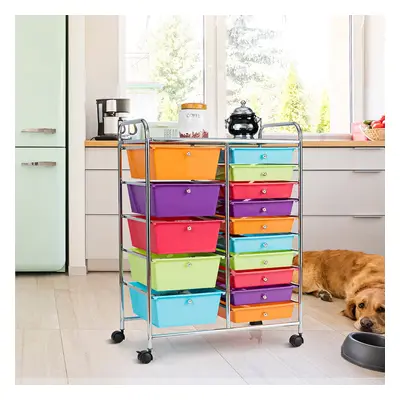 Costway Carrello cassettiera multiuso con 15 cassettiera in plastica da cucina Contenitore con r