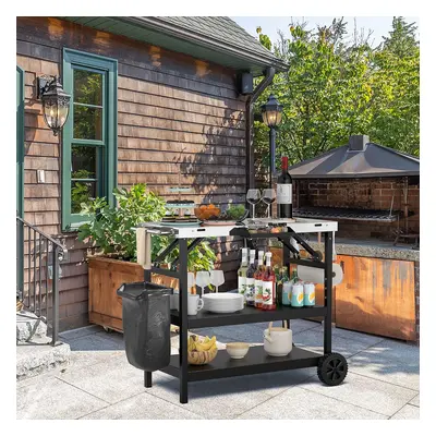 Costway Carrello barbecue con 3 ripiani supporto reggi cellulare portaspezie portasciugamani, Ca