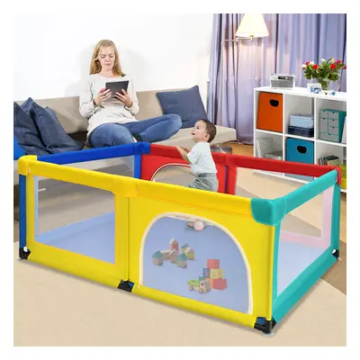 Costway Box per bambini con cancello extra large e rete traspirante, Centro attività portatile p